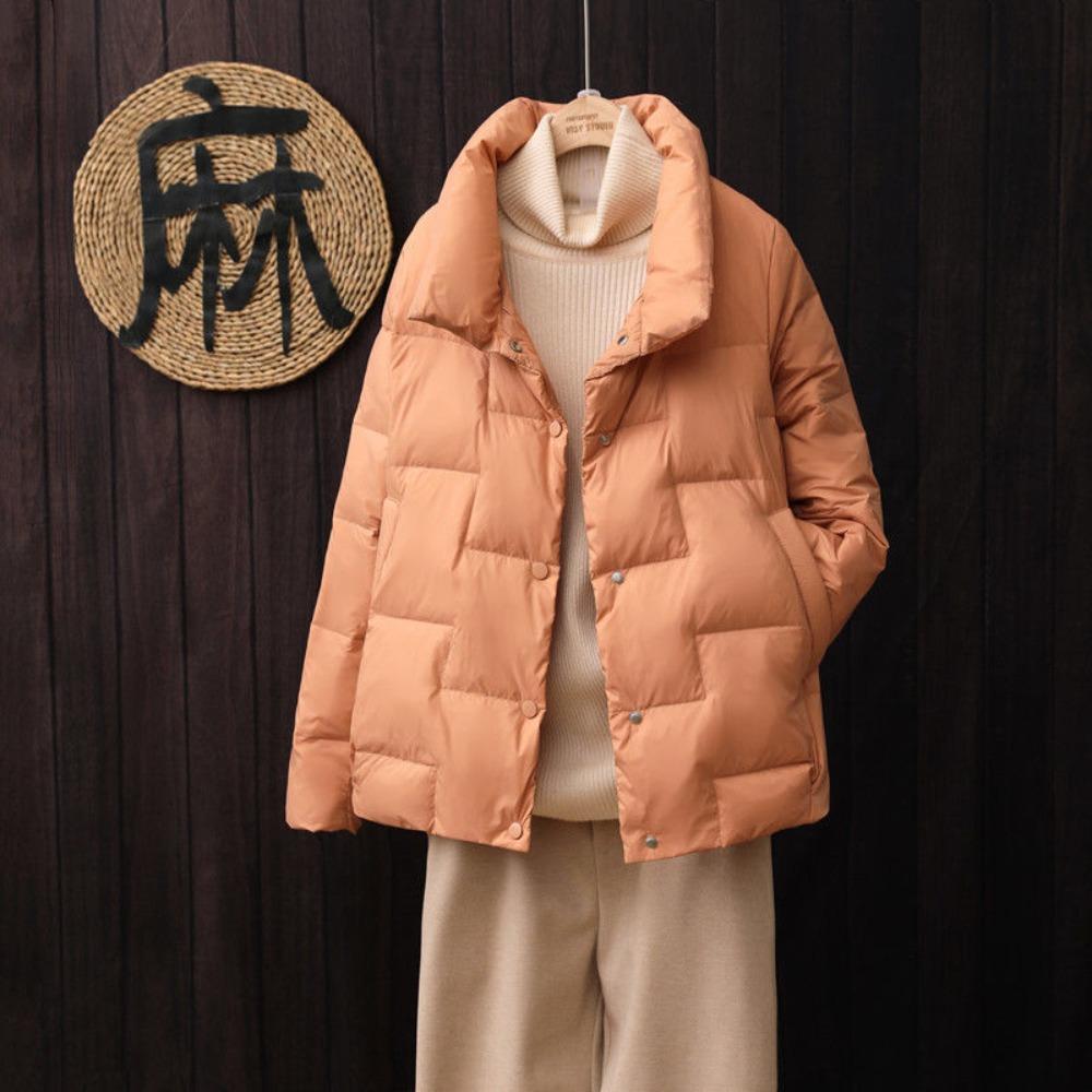 Women's Stand Collar Long Sleeve Down Jacket Loose Fit Commuter Style Outerwear