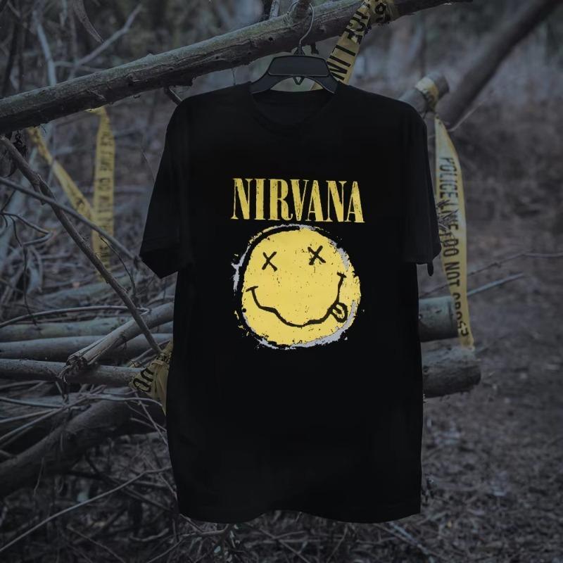 

Classic Nirvana Band Retro T-Shirt Unisex s Women s Short Sleeve Summer Punk Style Pure Color Loose Fit Casual Breathable T-Shirt XL