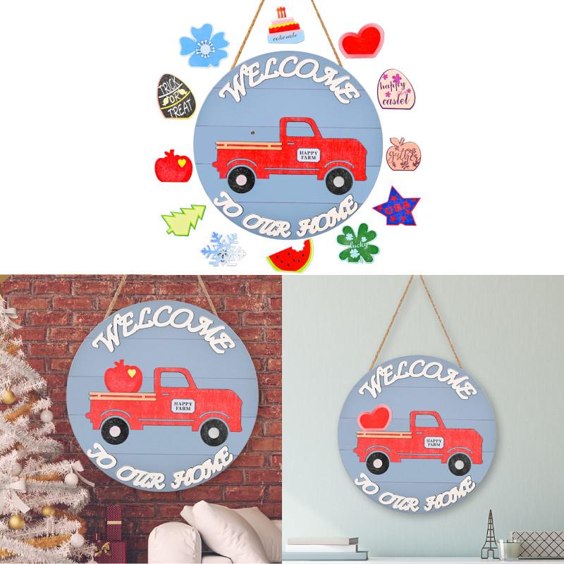 Christmas Car Wooden Door Tag Hanging Decoration Magnetic Accessories Home Wall