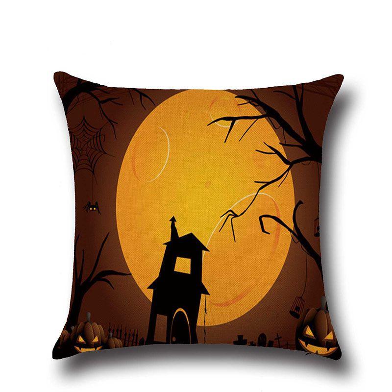 Cotton Linen Halloween Sofa Decor Cushion Cover With Stylish Pumpkin Design