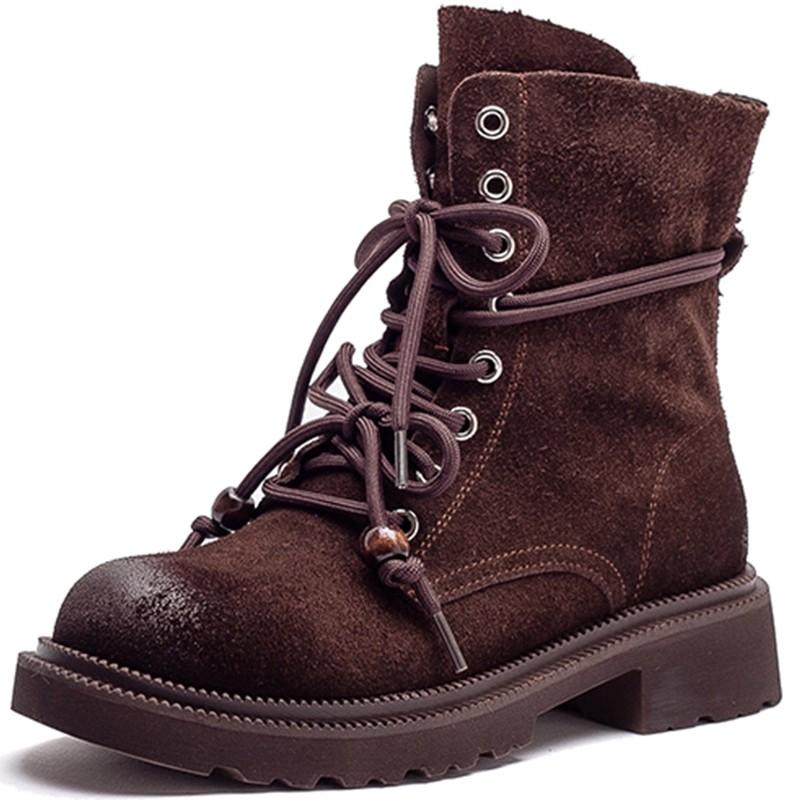 

GKTINOO 2025 Natural Cow Leather Quality Women Shoes Autumn Winter Square Heel Mid-Calf Boots Lace Up Ladies Pumps Size 35-40 40