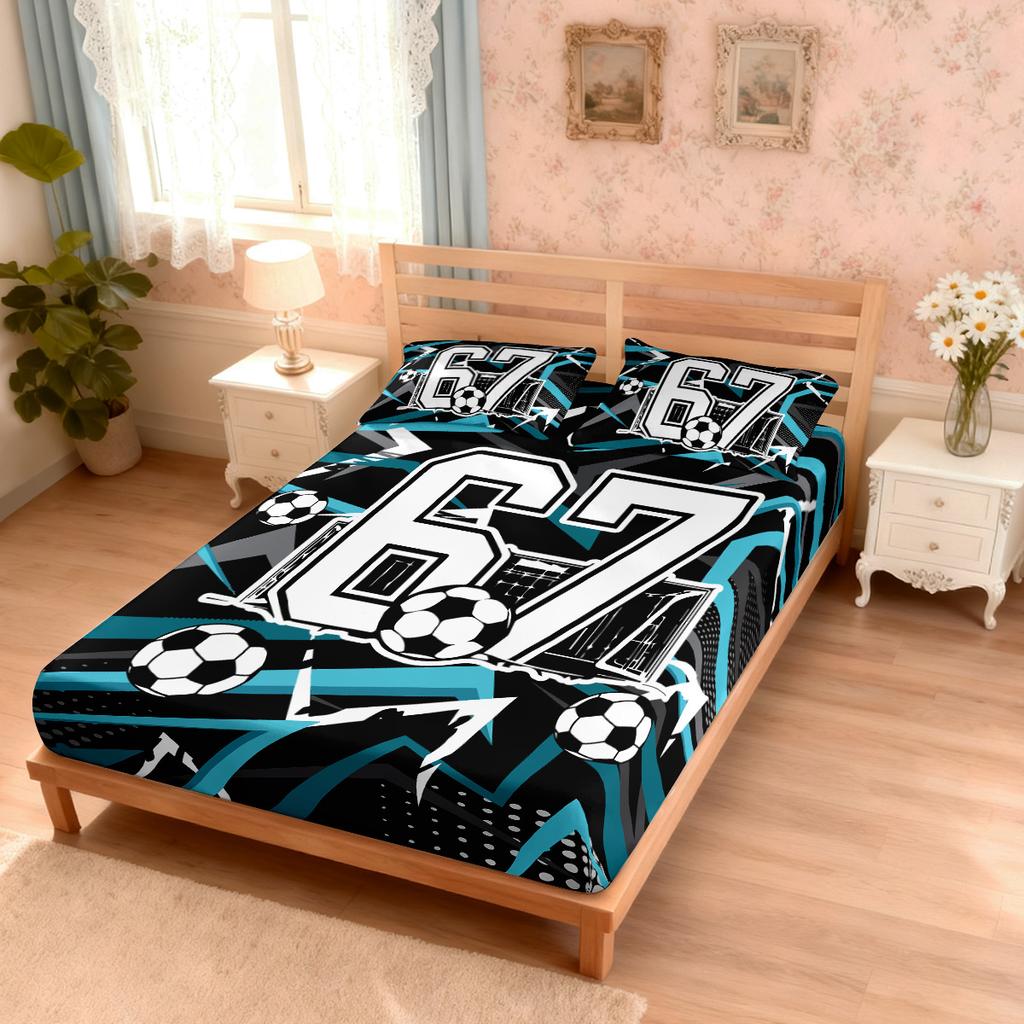 3Pcs Football Sport 67 Element Print Bed Sheet Set Multi Size Soft Bedcover Bedroom Bedding Festival Decoration Machine Washable