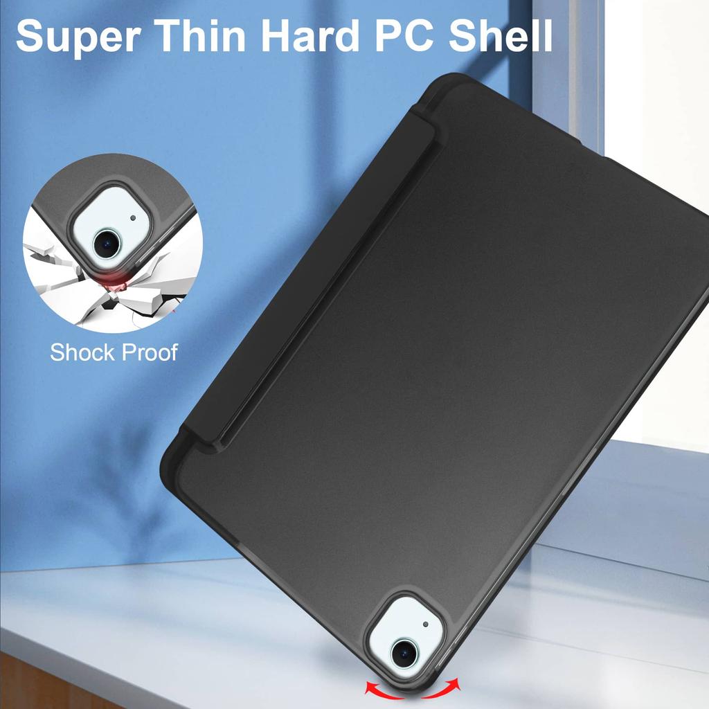 Case for iPad Air 11 M3 M2 Air 4 5 Pro 11'' 2018 with Pen Holder-[Tri-fold Stand + Auto Wake/Sleep], Super Thin Hard PC Clear