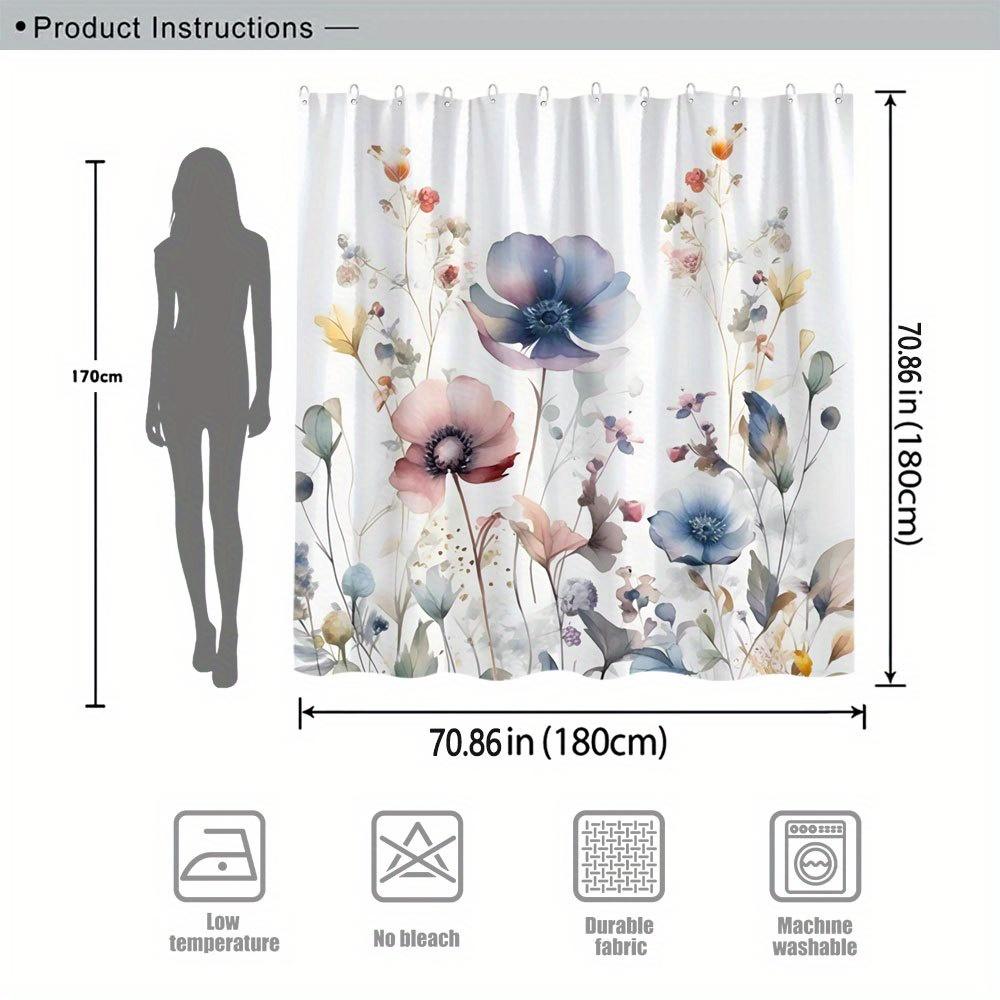 1 Pastel Floral Shower Curtain - Delicate Lavender, Pink And Blue Flowers With A Subtle Wash, Polyester Fabric With Hooks