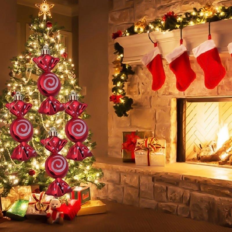 6pcs/bag Candy Shape Christmas Ornament Colorful Mini Gift Box Christmas Tree Pendant New Year Ornaments Decorations