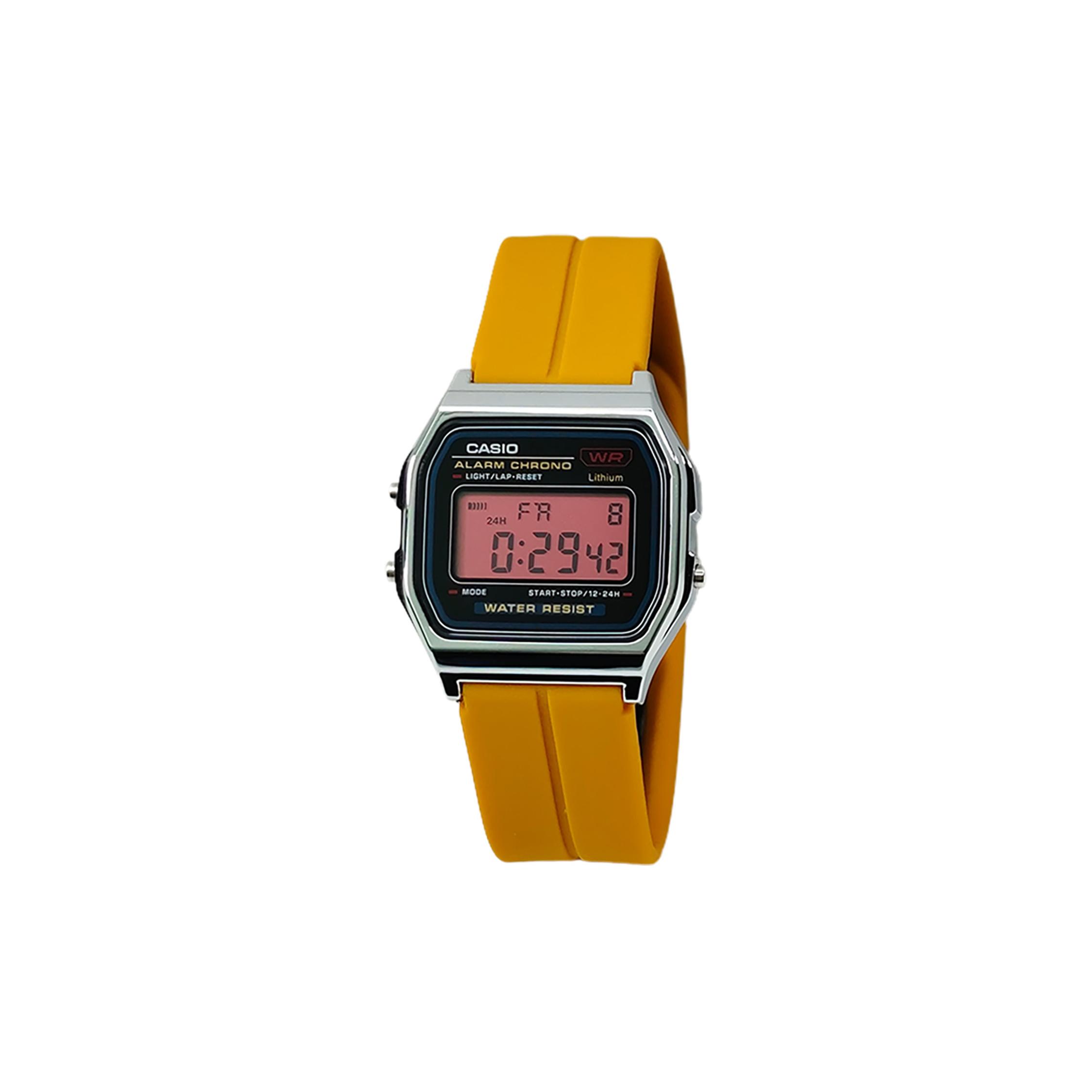 CASIO Custom Collection Quartz Movement Silicone Strap Watch Unisex Black Dial A159WA-N1D(Watch5--) Earth Tone Strap