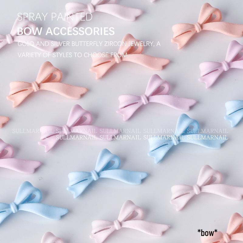 5 Pcs Bow Metal Silk Ribbon Spray Nail Art Charms - Cute French Bowknot Decorations
