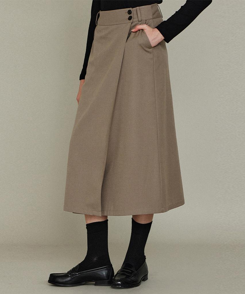 Itove Seoul Wool Button Wrap Skirt Gy