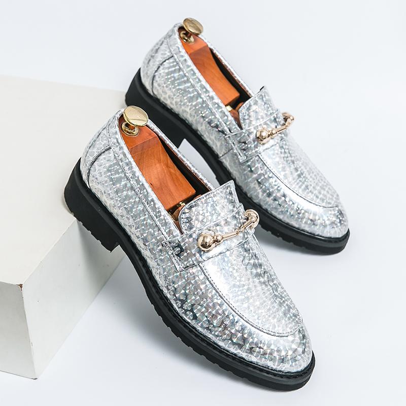 Luxury High Quality Gold Bright Glossy Loafers Men's Soft and Comfortable Men's Nightclub Thick Sole Casual Shoes Men Lefu Shoes
