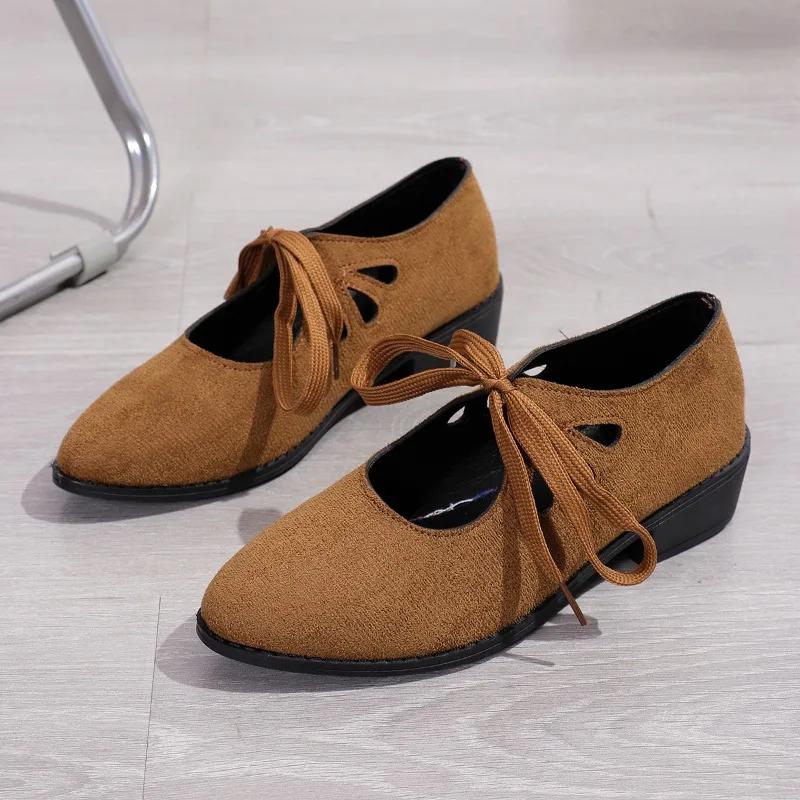 Fall Pointed Toe Women's Casual Soft Bottom Flat Shoes Shallow Mouth Elegant Tie  Shoes