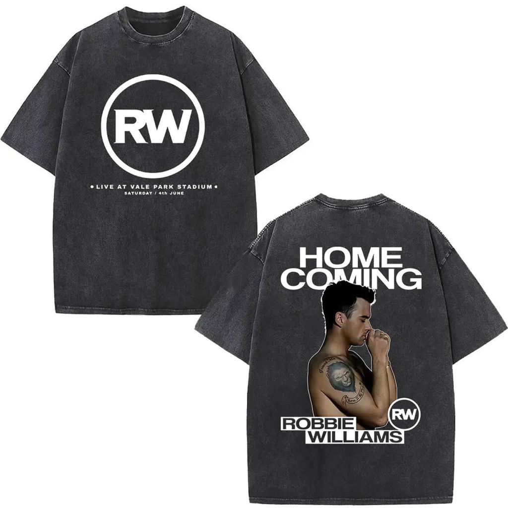 Vintage Washed Robbie Williams BRITPOP Tour 2026 Double Sided T Shirt Men's Women Clothing Fashion High Quality Cotton T-shirts