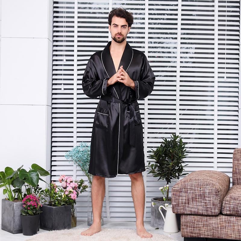 Men's Plus Size Silk-Feel Yukata: Lightweight Long-Sleeve Summer Robe & Pajamas