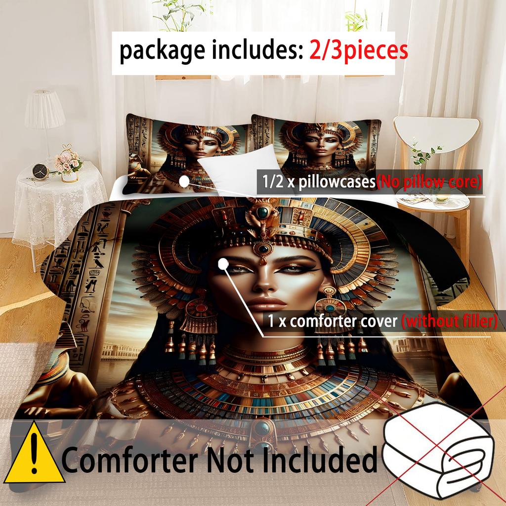 Egyptian Beauties Pattern 3D Printed Bedding Set Mysterious Exotic Style Duvet Cover Set Soft Comfortable Quilt Cover Pillowcase