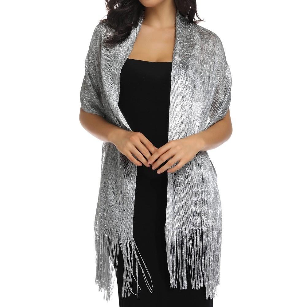 Shiny Metallic Scarf Long Bridal Wedding Wrap Elegant Party Evening Dress Scarf
