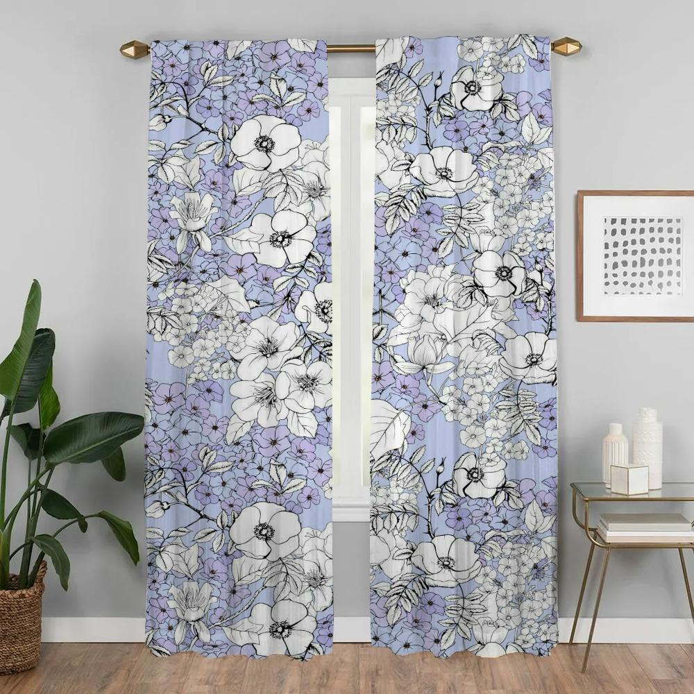Zasłony kuchenne do salonu Kwiaty Zasłony do wnętrza domu 2 sztuki Rolety Tiul do sypialni Dekoracja na Halloween Przegroda