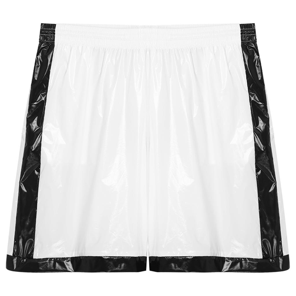 Mens Wet Look Boxer Shorts Drawstring Elastic Waist Pockets Waterproof Beach Shorts Swimming Trunks Loose Fit Short Pants Club