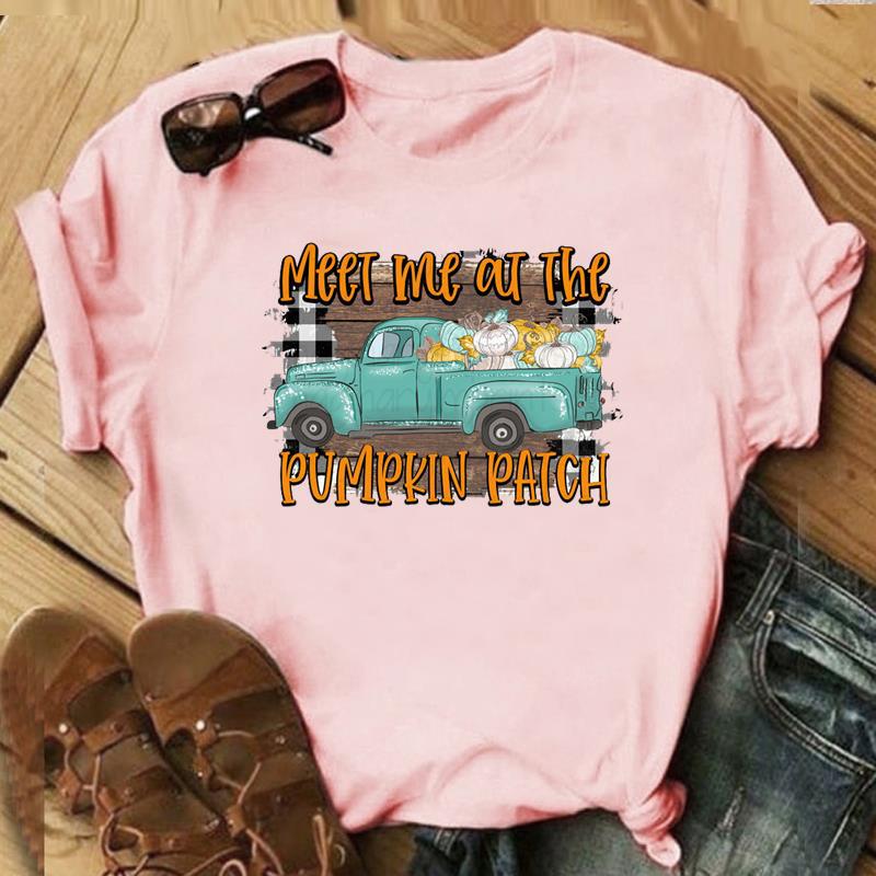 Autumn Maple Leaf Halloween Thanksgiving Print ShortSleeved TShirt European American Style Aesthetic Top for Unisex Women