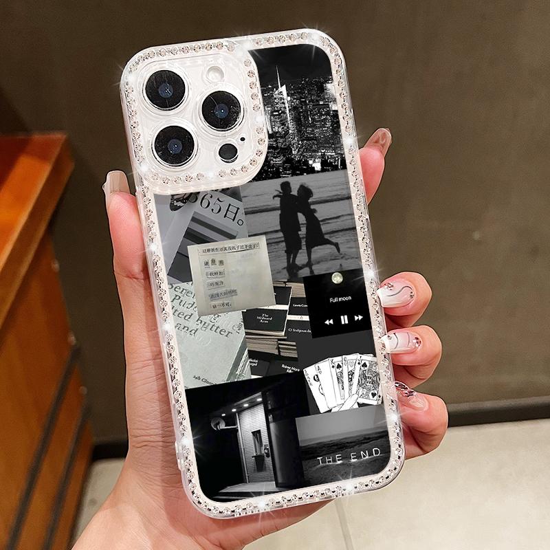 

Прозрачный чехол для телефона с ромбовидной рамкой для iPhone 16E 16 Pro Max 15 14 Pro 13 12 11, узор «Фрагменты жизни», мягкий силиконовый противоударный чехол iPhone 11