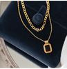 Titanium Steel Double-Layer Black Square Necklace Female Cold Wind Collarbone Chain Temperament Metal Wind Neck Chain