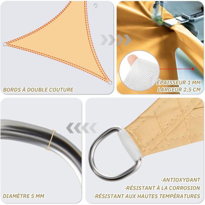 Voile d'ombrage triangulaire 2x2x2 m imperméable en polyester – protection UV, couleur sable