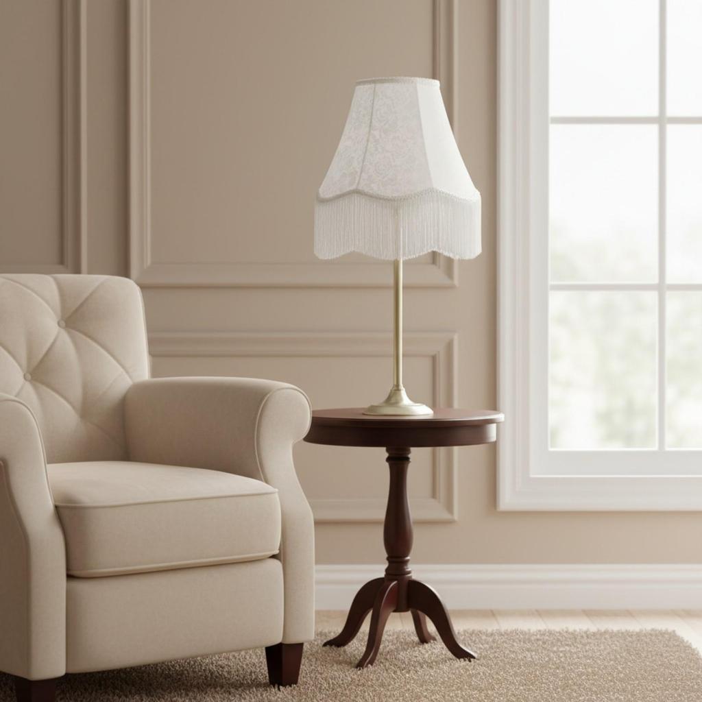 White Cloth Lampshade with Fringe Vintage for Dining Area