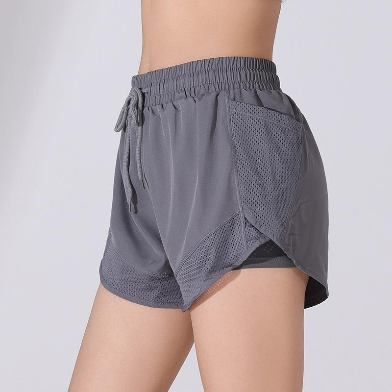 Damen Plus Size Schnelltrocknende Mesh Sport-Yoga-Shorts mit Anti-Exposure und Fake-Zweiteiler-Design