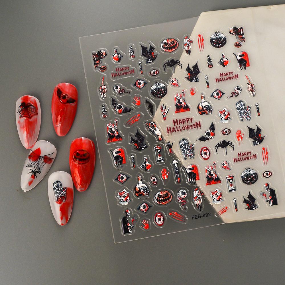 Embossed Halloween Nail Stickers: Cute Spider, Bat & Pumpkin Designs