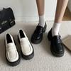 Scarpe Basse in Pelle Piccole Giapponesi Britanniche da Donna Nuove con Suola Spessa e Tacco Grosso Slip-on Stile Preppy Scarpe a Punta Larga