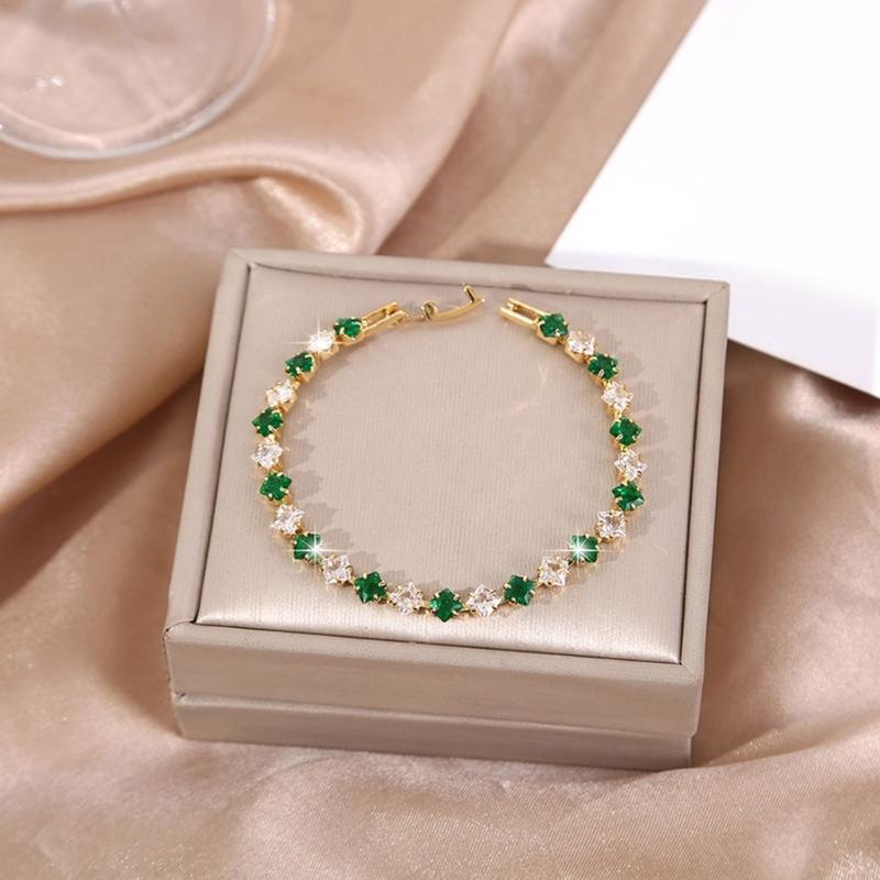 Geometric Pattern Cubic Zirconia Tennis Bracelet Gold Plated Copper Chain Wristband Wrist Accessory For Women Men
