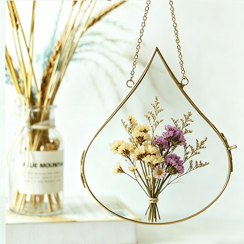 Drop-Shaped Dried Flower Photo Frame - Preserved Floral Decor for Home, Living Room, Weddings, and Parties