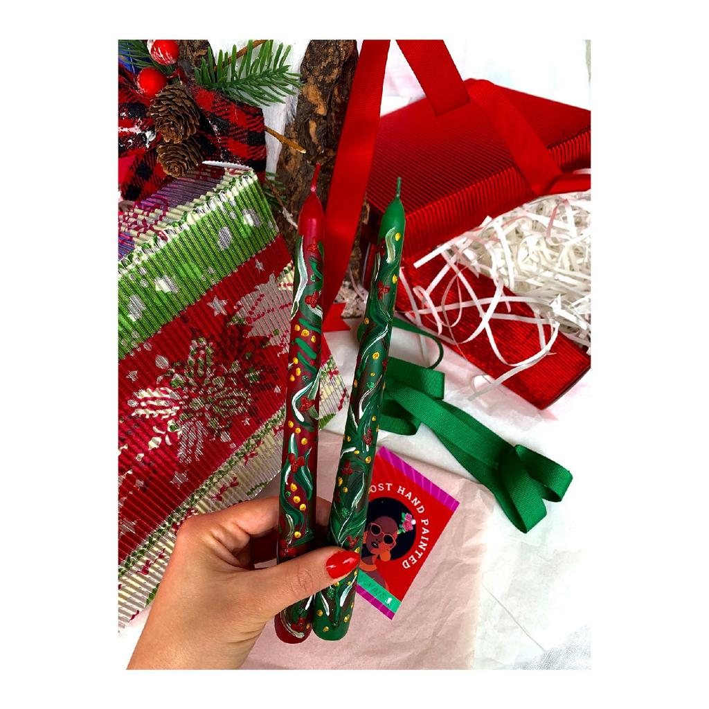 Festif Hand Painted New Year Candle Set Red