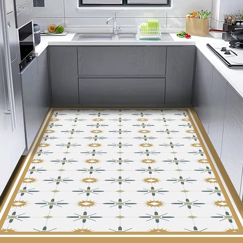 Kitchen Carpet Anti-fouling Oil-proof Grid Floor Mat Scrubbable Waterproof PVC Leather Balcony Bathroom Non-slip Rug