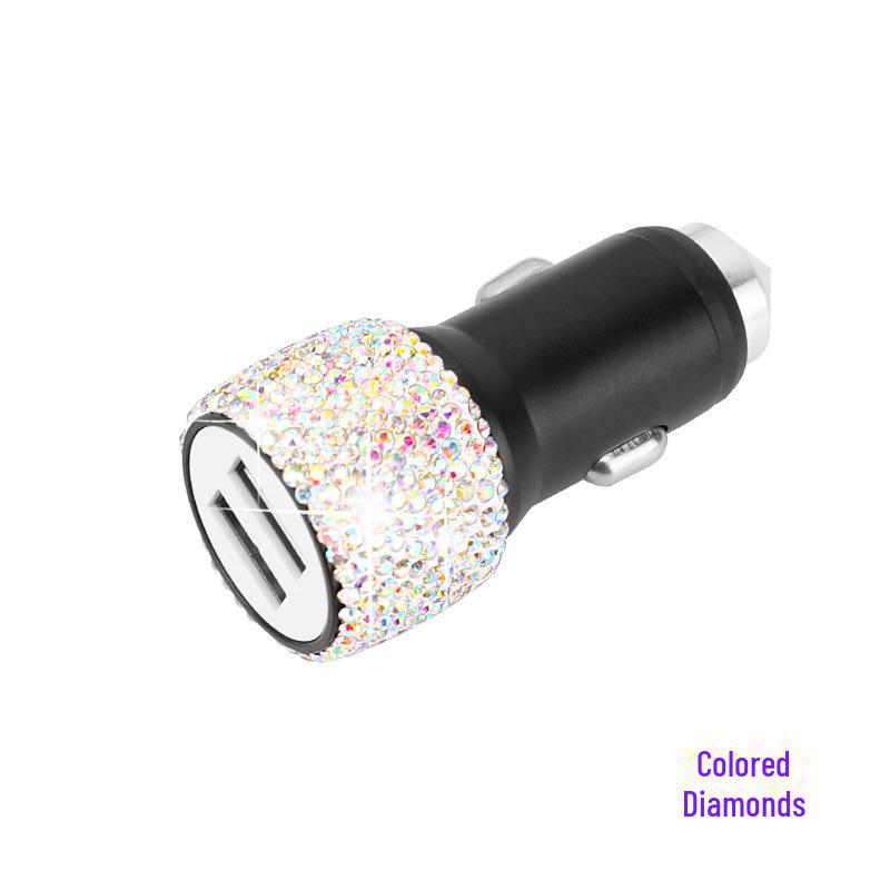 Diamond-Inlaid Dual USB Fast Car Charger with Smart Multi-Function Adapter