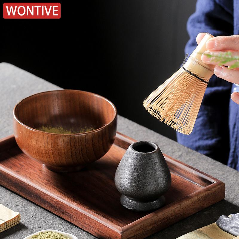 4/7 SZTUK Japoński Zestaw do Herbaty Matcha Zawiera Miseczkę Matcha drewnianą i bambusową Mioteczkę Stojak na Mioteczkę do Matcha Uchwyt Chasen Zestaw Łyżeczek do Herbaty