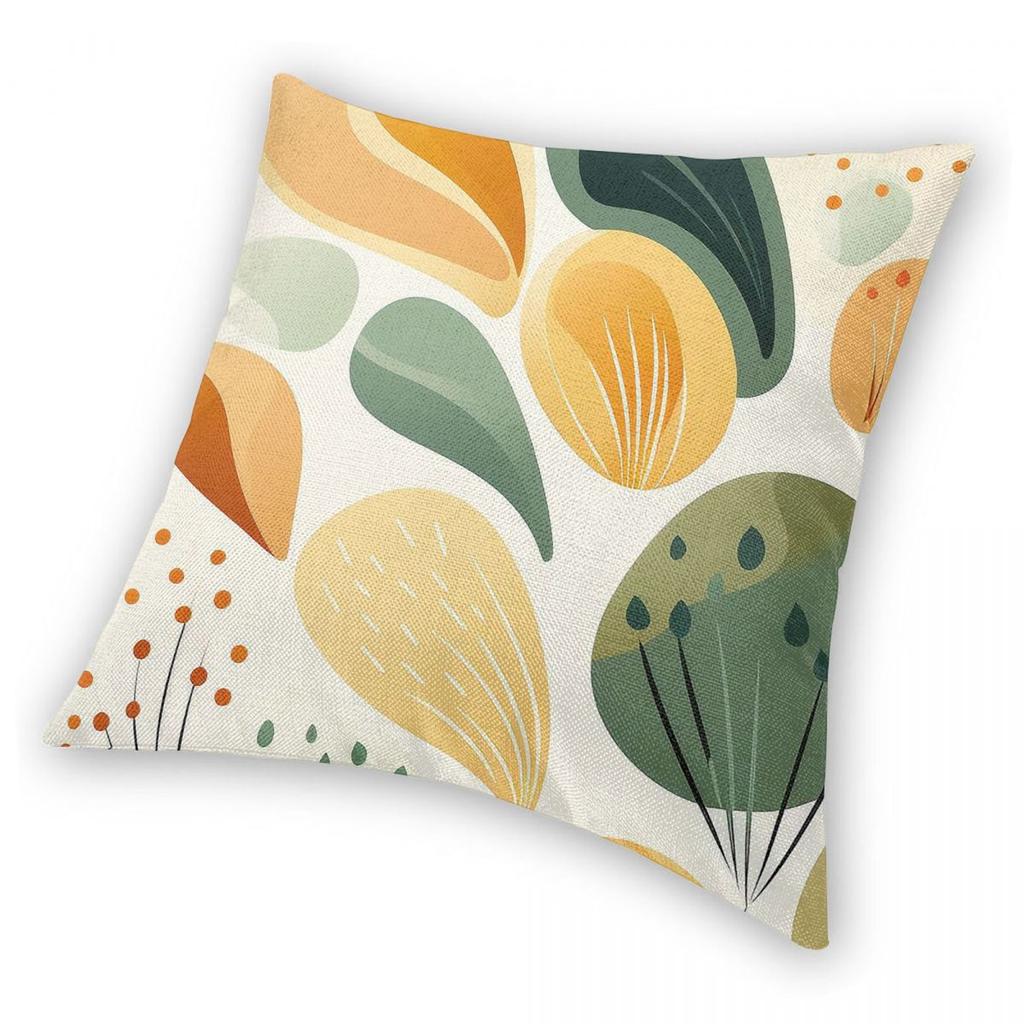 Floral Green Orange Tone Square Pillowcase Polyester Linen Velvet Printed Zip Decorative Throw Pillow Case Home Cushion Cover