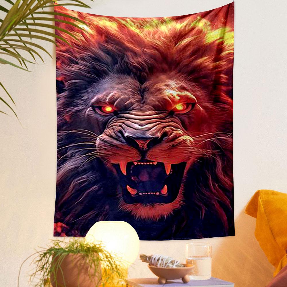 "Fiery Glowing-Eyed Roaring Lion" Patterned tapestry home decor, suitable for bedroom and living room, gift