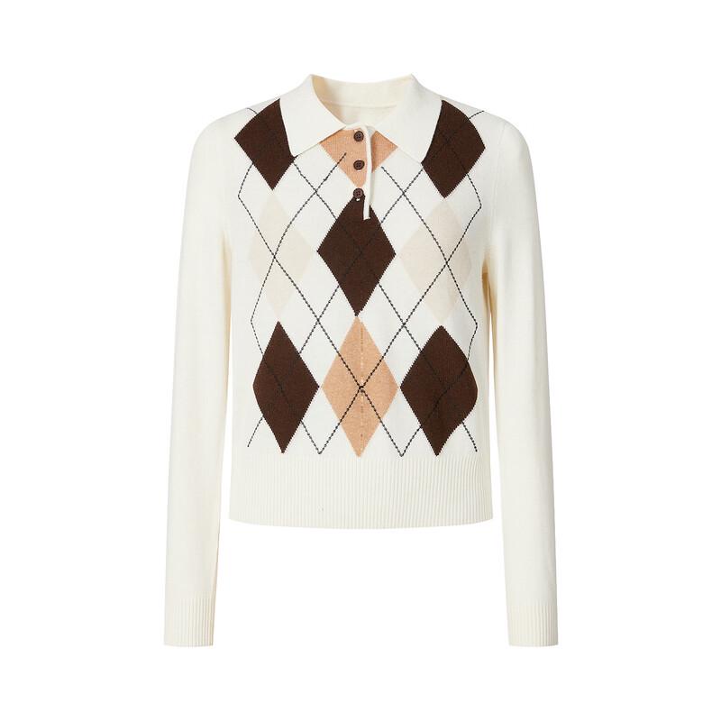 JUZI ANNACCO Vintage Argyle Lapel Knit Sweater