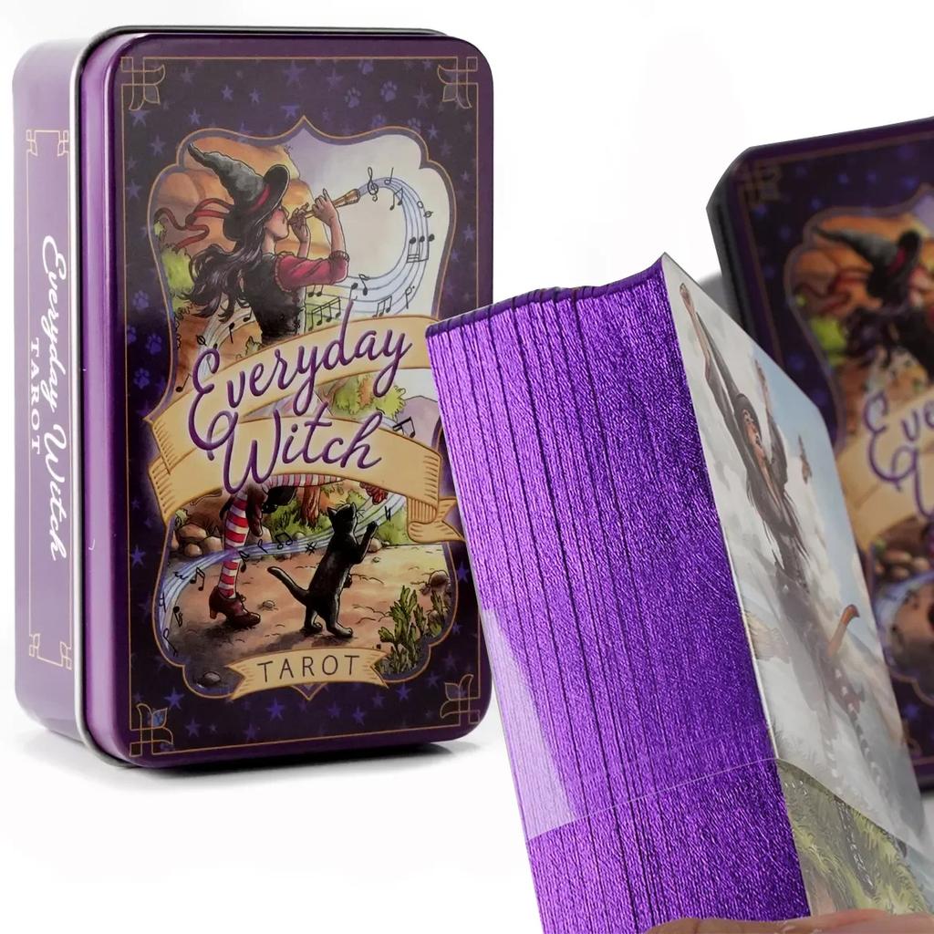 Таро Ведьмы на каждый день 78 карт Позолоченный край Руководство Колода Чулок Цветущий Кот