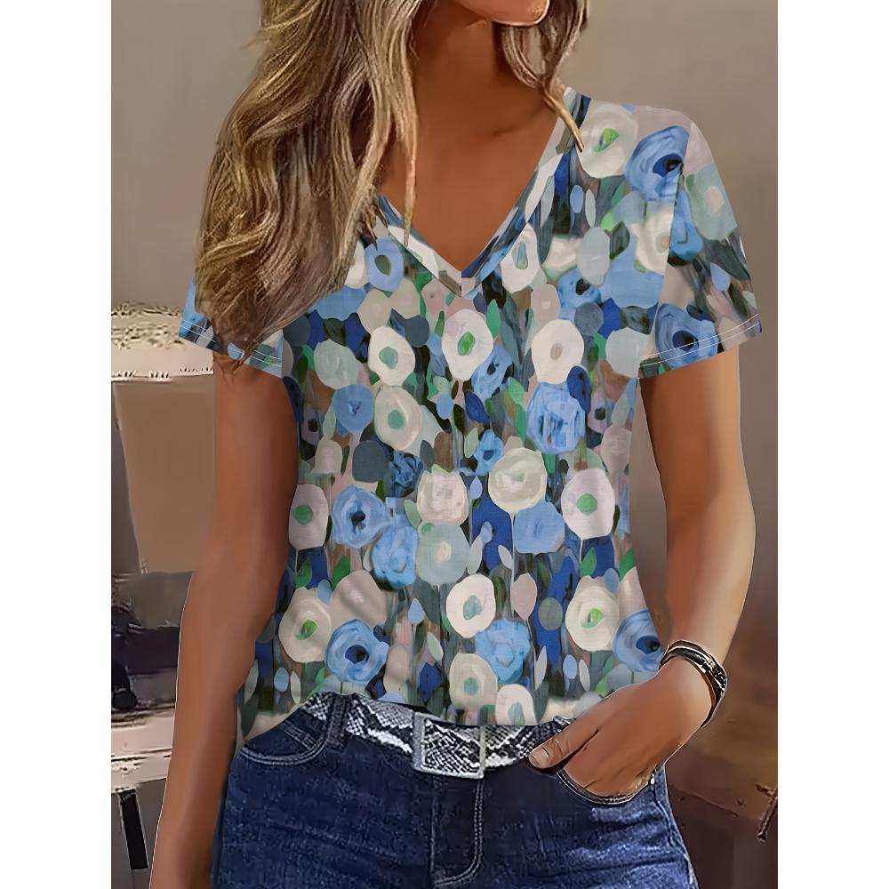 Casual Flower Print Women's Top Casual Loose Short Sleeve Comfortable T-Shirts Women’s
