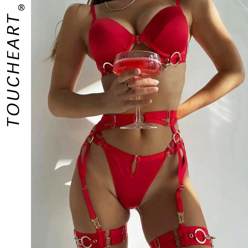 Toucheart Sexy Lingerie Suit with Steel Rings Super Sexy Metal Punk Style Complex Niche Design Showing Off Body Sexy Bra Set New