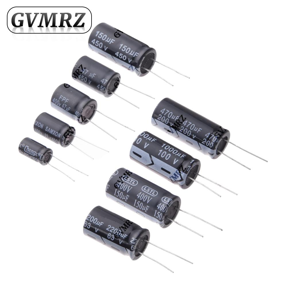 Electrolytic Capacitor Set 10UF 20UF 100UF 220UF 330UF 470UF 400UF 4.7UF for DIY Circuit Repair 63V 100V 200V 250V 400V 450V