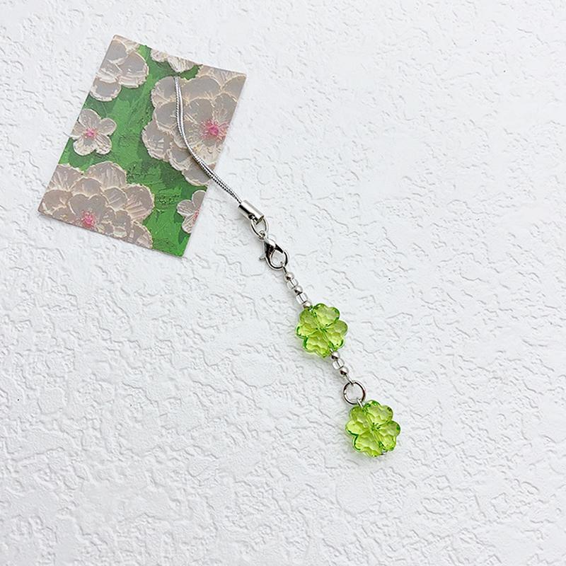 Y2K Lucky Grass Phone Charms For Women Girls Cute Four-Leaf Clover Beaded Keychain Bag Pendant Decoration Gifts