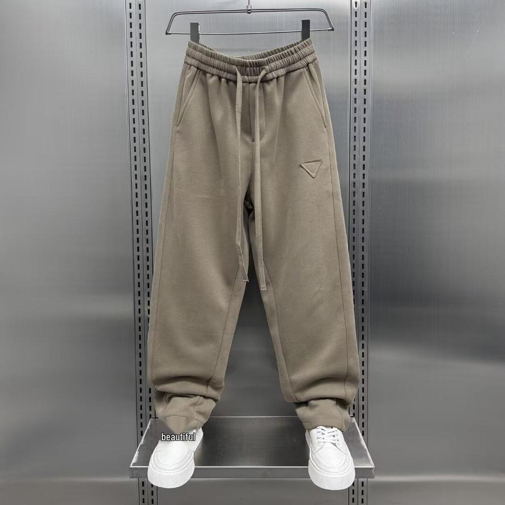 2025 Spring/Autumn Men's Trendy Korean Scimitar Pants: Loose Straight-Leg Patchwork Streetwear Sweatpants