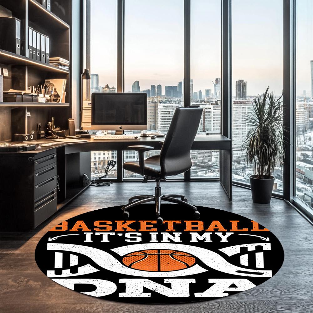 Basketball Printed Round Rug Carpet Chair Rug Area Rug Entryway Doormats,for Office Chair Living Room Bedroom Kitchen Room.