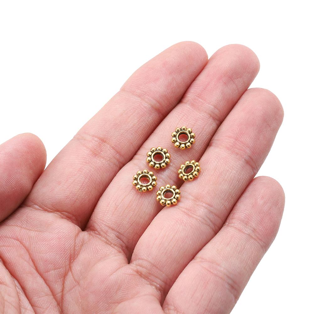 100Pcs/Lot Antique Gold Color Bronze Tone Daisy Flower Metal Spacer Beads Wheel  for Jewelry Making Needlework Accessories