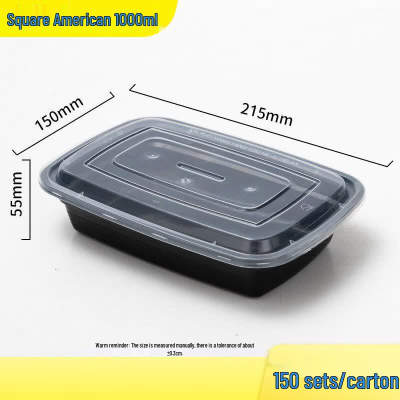 Ronhe 1000ml Rectangular Takeaway Food Containers with Lids (150 Sets)
