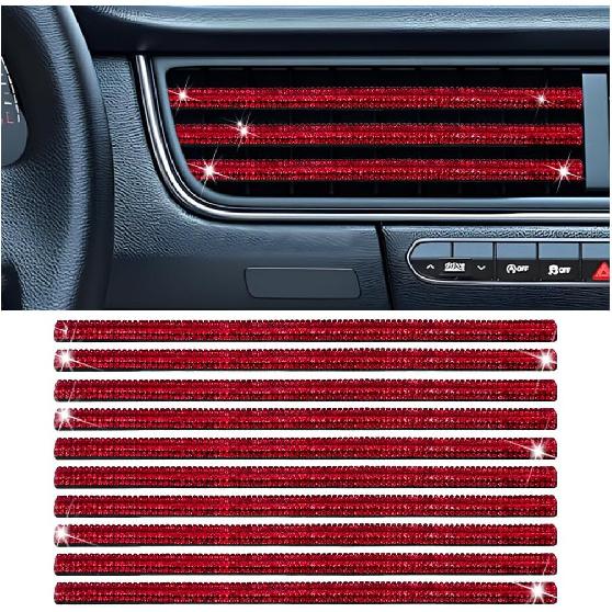 Bling Car Vent Outlet Moulding Trim, 10PCS Rhinestone Vehicle Air Conditioner Decorative Strip, Diamond Straight Seal Strip Line Decoration,