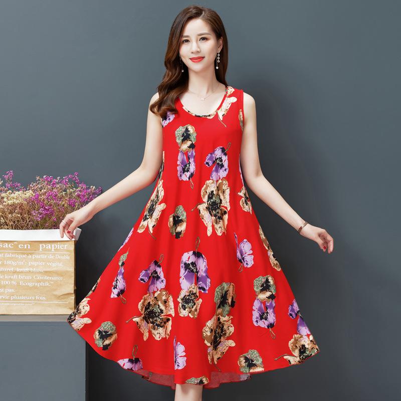 

Бавовняна сукня-майка для літа, повсякденна, вільна, нічна сорочка без рукавів, довга спідниця з широким подолом, жіноча сорочка для сну free рожевий