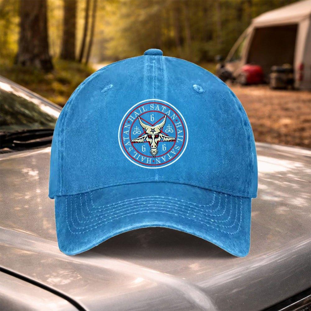 Satanic Pentagram Vintage Washed Baseball Cap Adjustable Hat for Festivals Weddings Cycling Camping Golf Travel