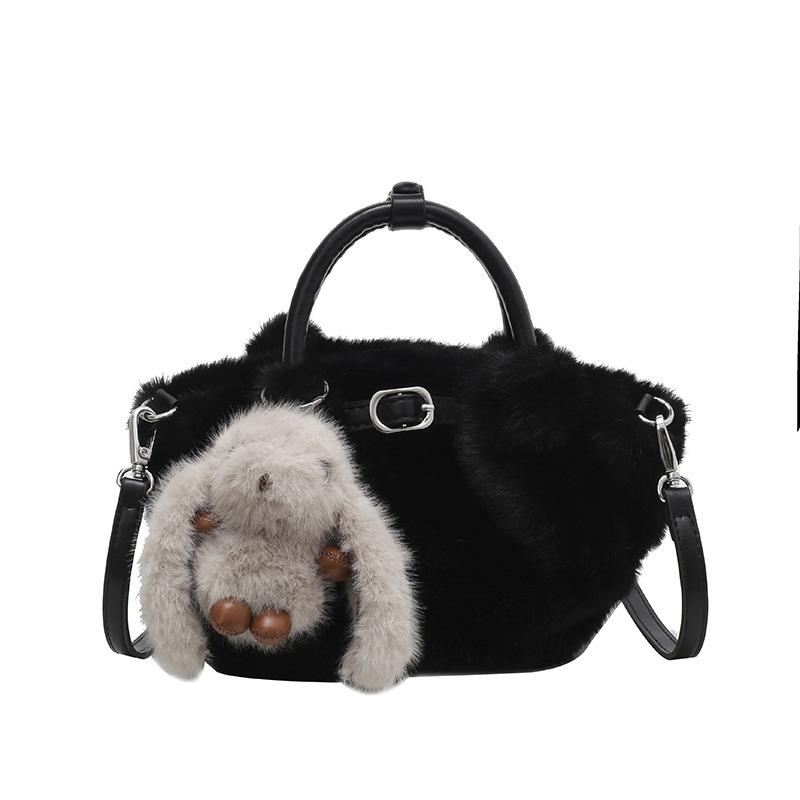 

2025 autumn and winter new plush portable vegetable basket bag women s pleated bucket bag cute fluffy shoulder messenger bag no pendant